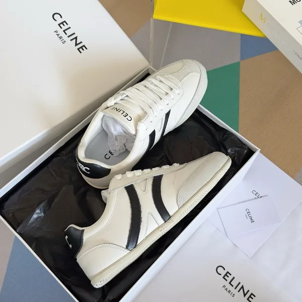 Celine Women’s Jogger Low-top Sneakers in White and Black Leather product view 9
