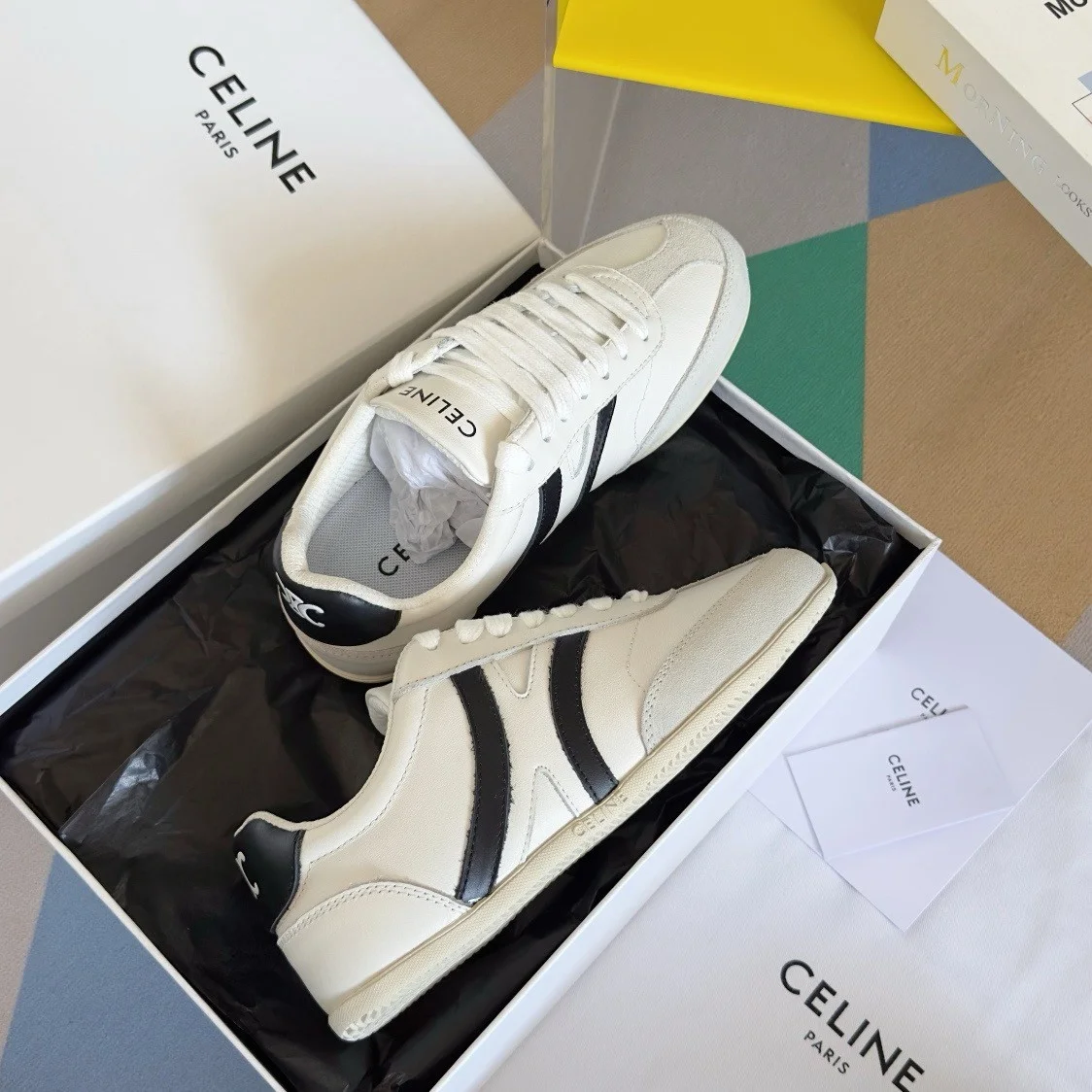 Celine Women’s Jogger Low-top Sneakers in White and Black Leather product view 9