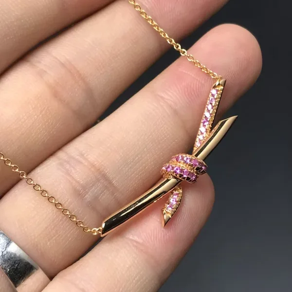 Tiffany & Co. Knot Pink Pavé-Effect Pendant Necklace Rose-Tone product view 3