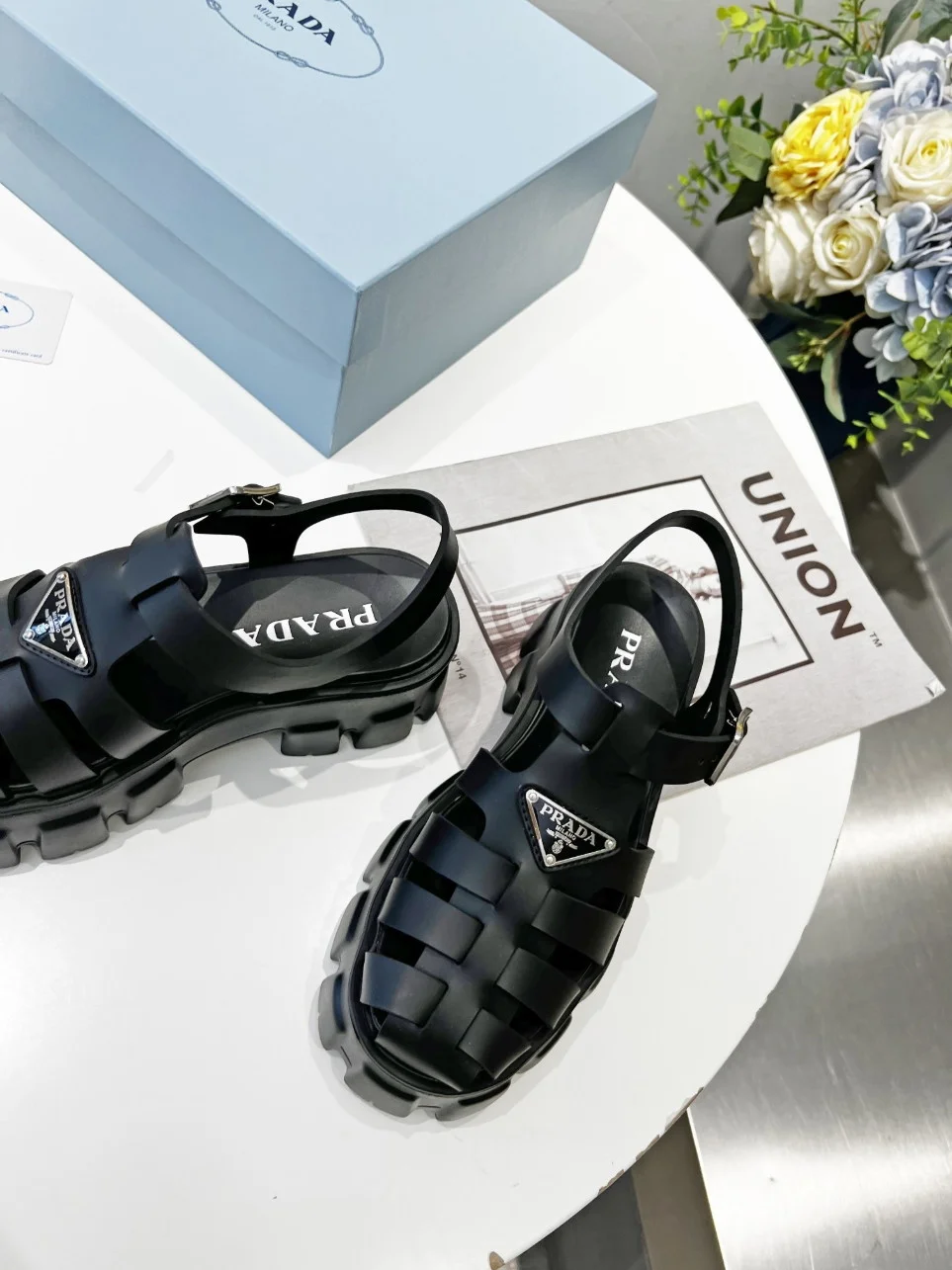 Prada Foam Sandals in Black Rubber product view 7