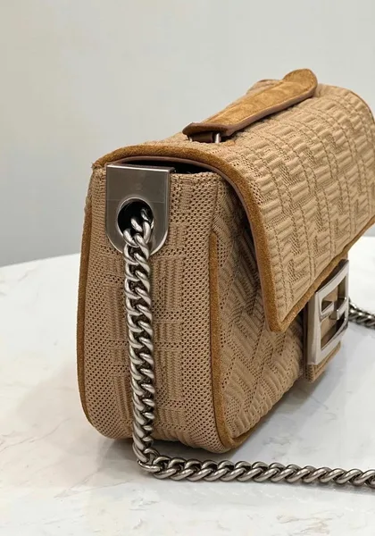 Fendi Baguette Chain Midi Bag In Beige FF Fabric product view 6