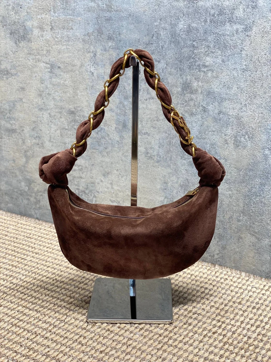 Saint Laurent Amalia Mini Hobo Bag — Dark Brown Suede product view 1