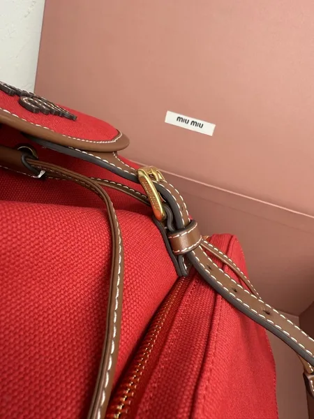 Miu Miu Large Backpack in Red Canvas and Calfskin product view 6