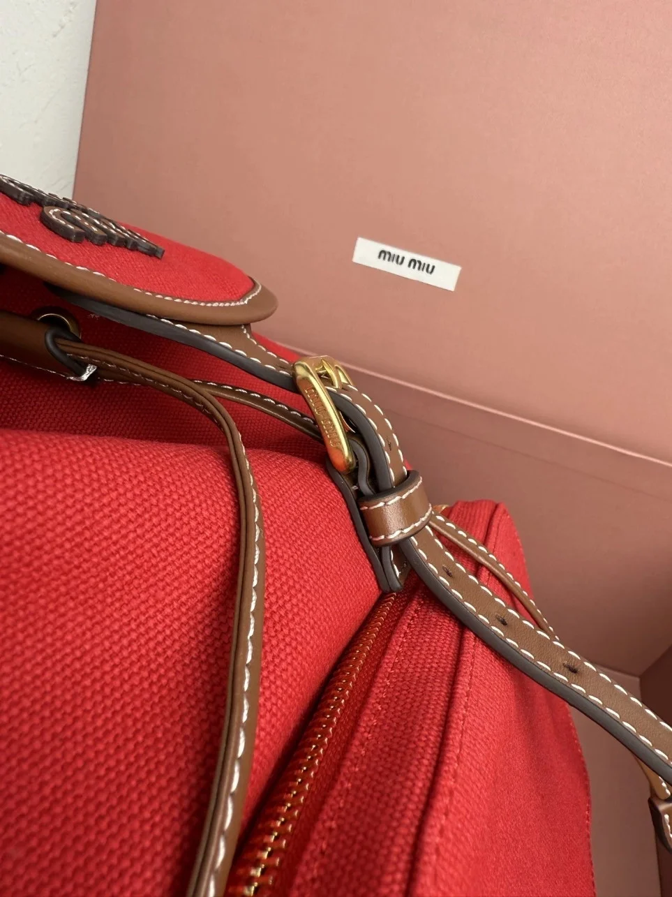 Miu Miu Large Backpack in Red Canvas and Calfskin product view 6