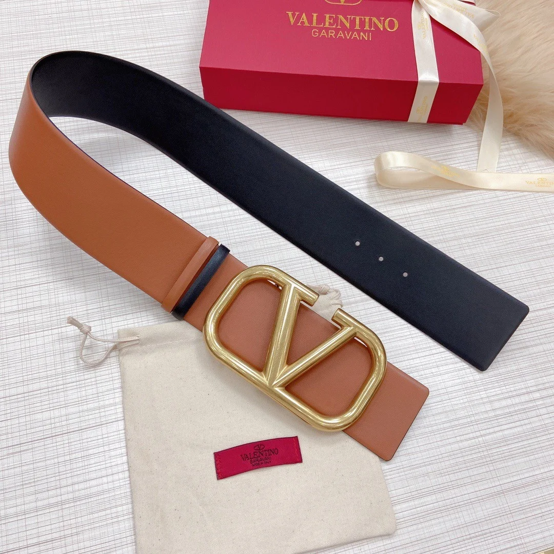 Valentino VLogo Reversible Belt 70mm in Brown and Black Calfskin product view 4