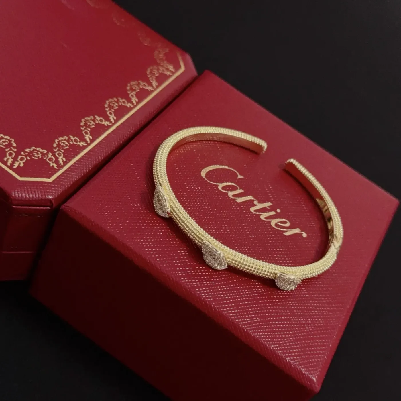 Cartier Gold-Tone Textured Bangle with Three Crystal-Effect Accents product view 6