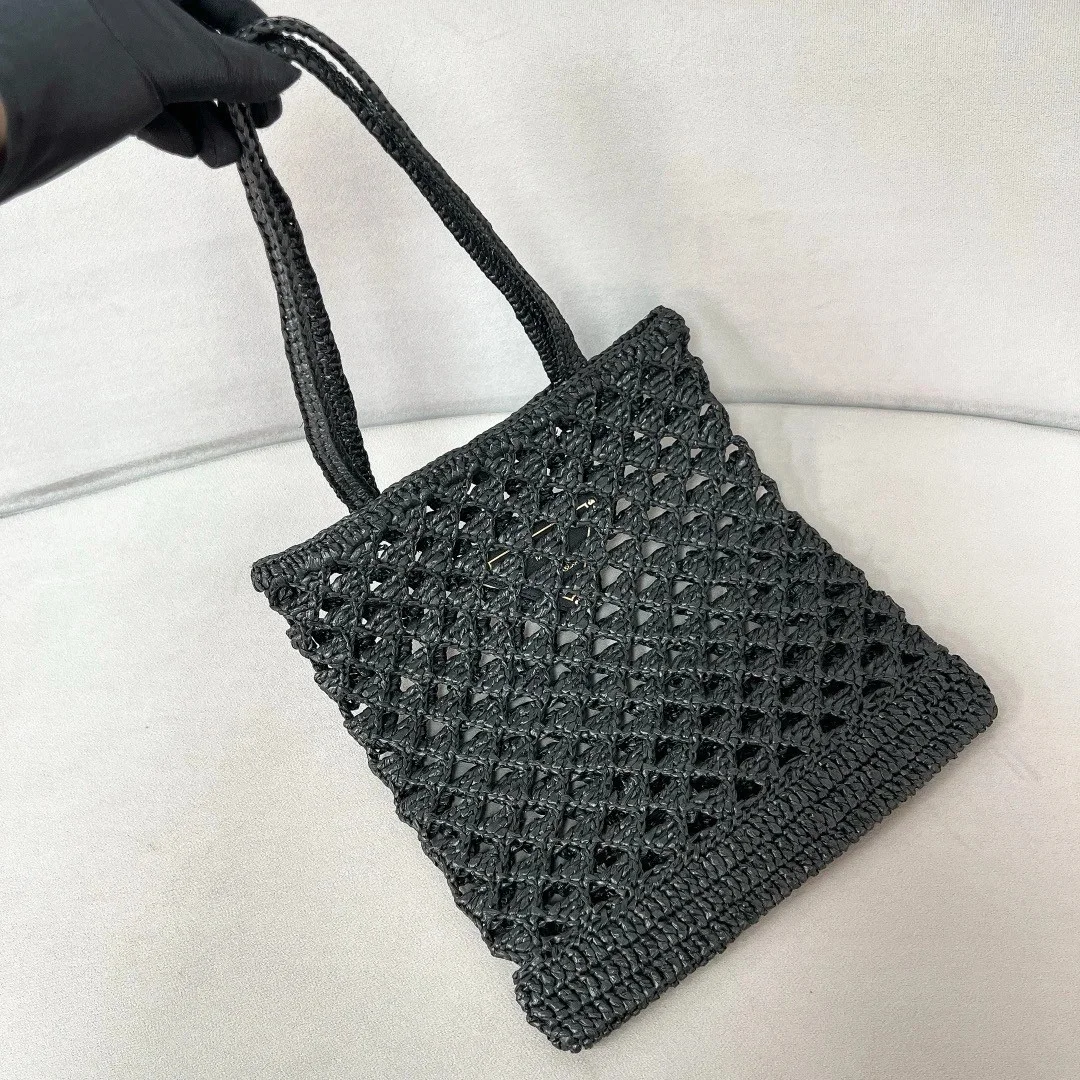 Prada Crochet Tote Bag in Black Raffia-effect Yarn product view 3