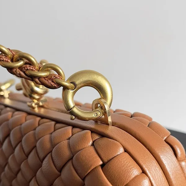 Bottega Veneta Knot Clutch with Chain in Brown Intrecciato Lambskin product view 4