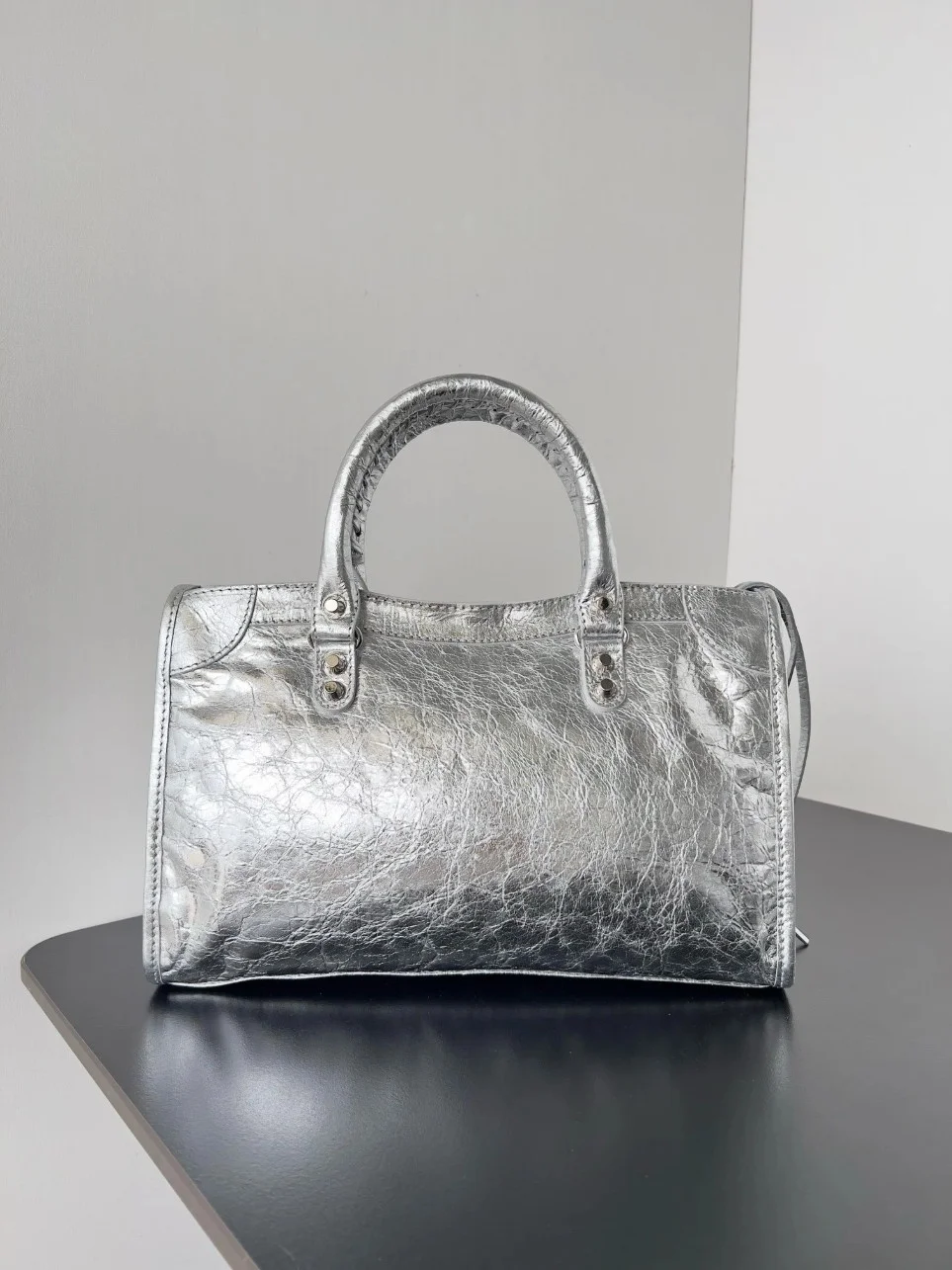 Balenciaga Le City Small Bag in Silver Metallic Lambskin product view 8