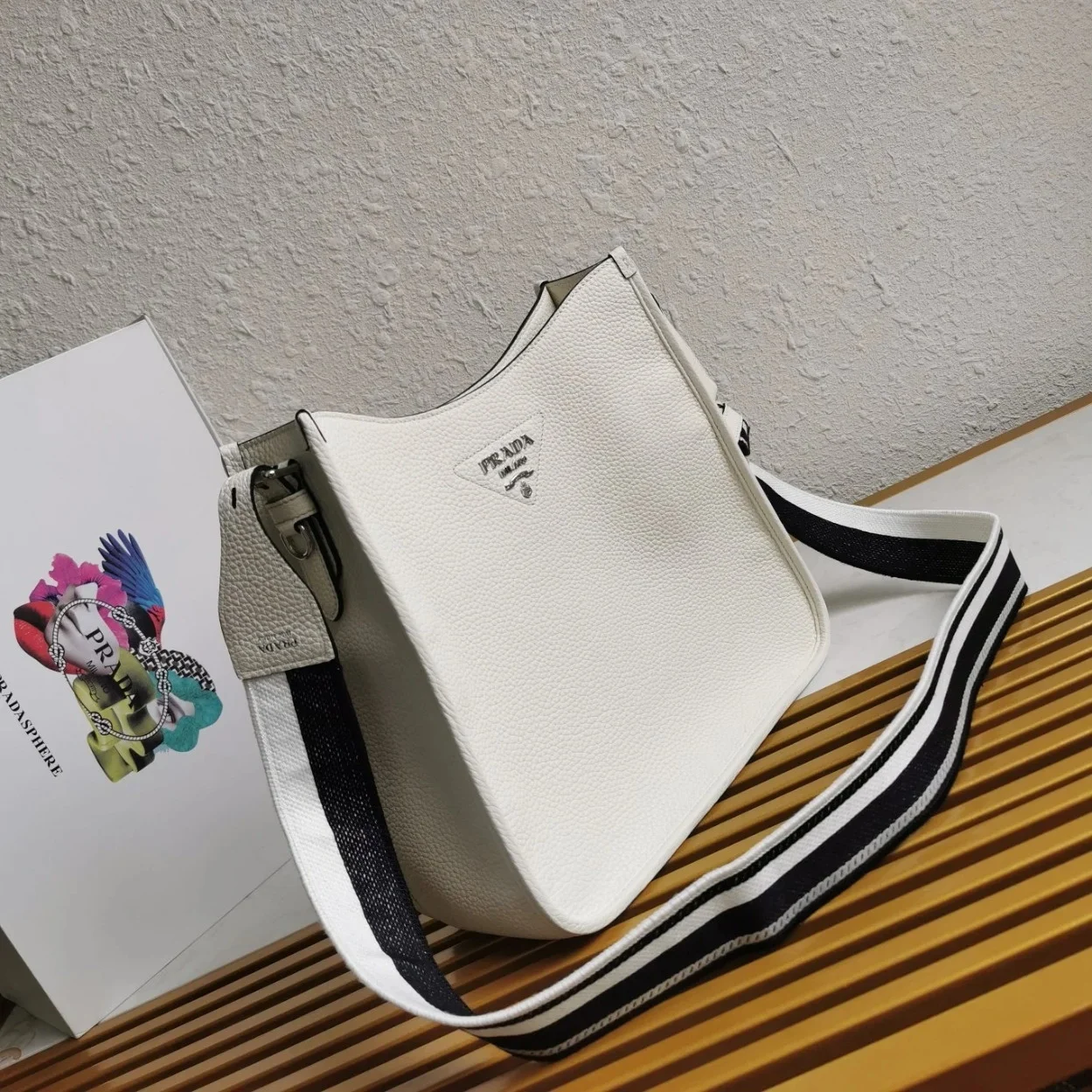 Prada Hobo Bag in White Grained Leather product view 5